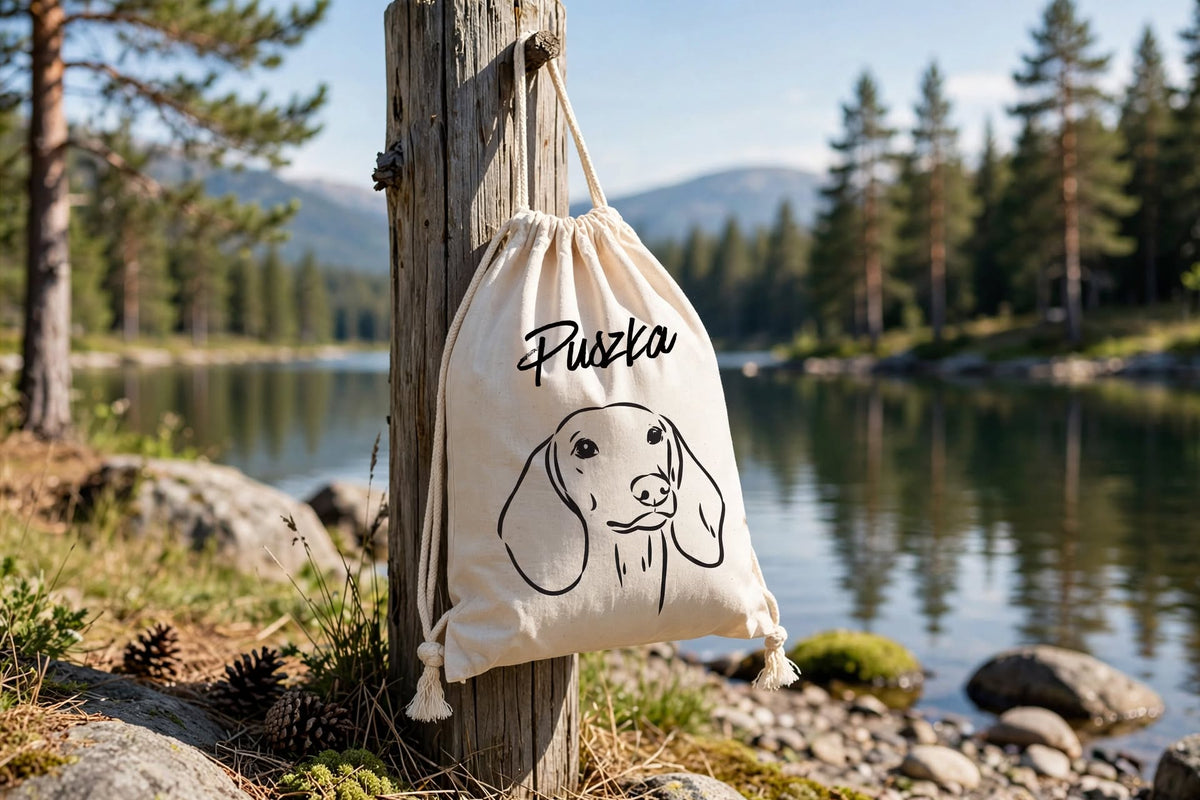 Plecak personalizowany z psem - bawełniany z imieniem