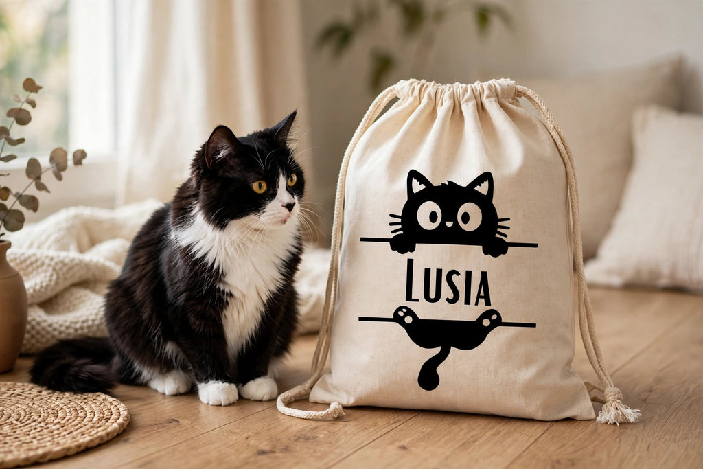 Plecak personalizowany z kotem – bawełniany z imieniem - Nosi Mi Się