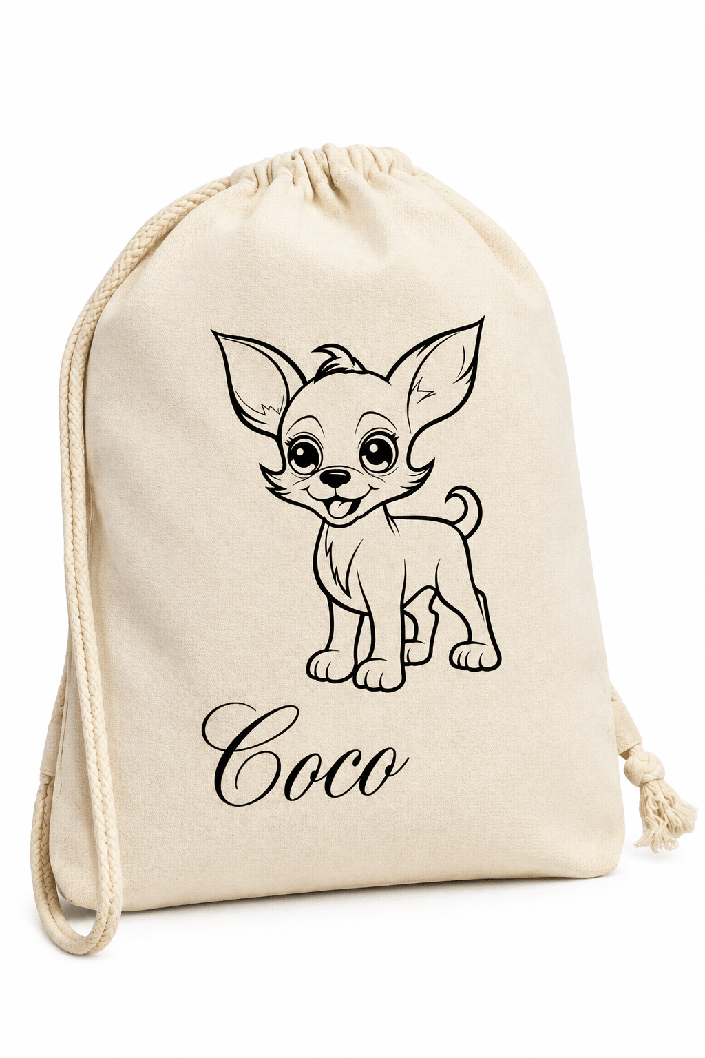 Plecak personalizowany z psem Chihuahua - bawełniany z imieniem - Nosi Mi Się
