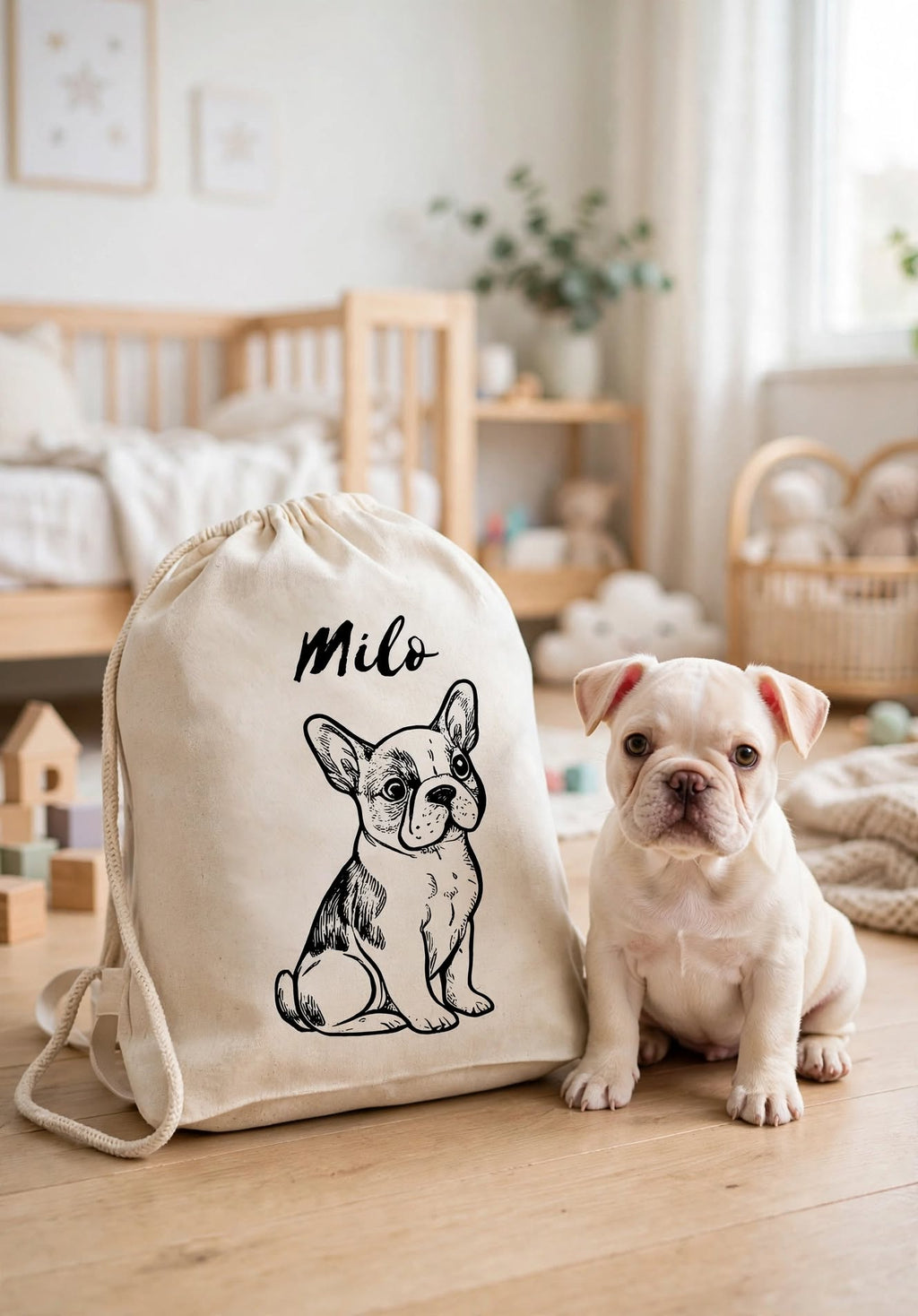 Plecak personalizowany z psem French Bulldog- bawełniany z imieniem - Nosi Mi Się